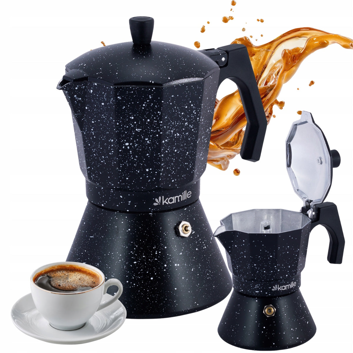 Kawiarka ciśnieniowa 450 ml zaparzacz do kawy espresso indukcja kamille moka aluminiowa czarna kafetiera na 9 filiżanek