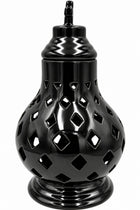 Znicz ceramiczny ażurowy czarny kremowy z krzyżem lampion nagrobny premium dekoracja na cmentarz, ozdoba na grób 38 cm
