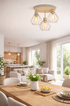 Lampa Sufitowa Żyrandol Plafon Metalowa LOFT LED 3xE27 Beżowa Druciana do salonu, jadalni, kuchni i sypialni