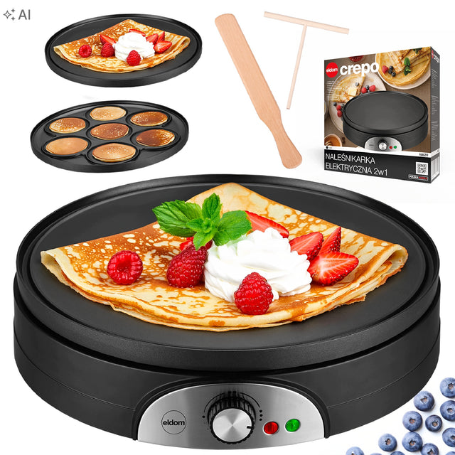 Naleśnikarka Elektryczna do Naleśników Pancakes 1500W 37cm 2w1 eldom NA20 crepes, placuszki, powłoka nieprzywierająca, zdejmowana płyta, łopatka