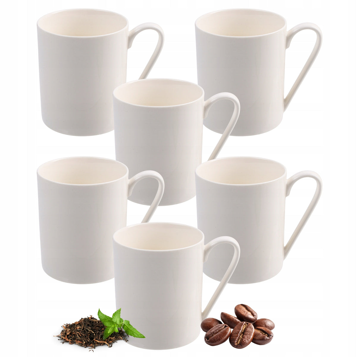 6x kubek biały porcelanowy komplet kubków białych 6szt x 350 ML do kawy, herbaty i napojów, bez wzoru, nadają się do