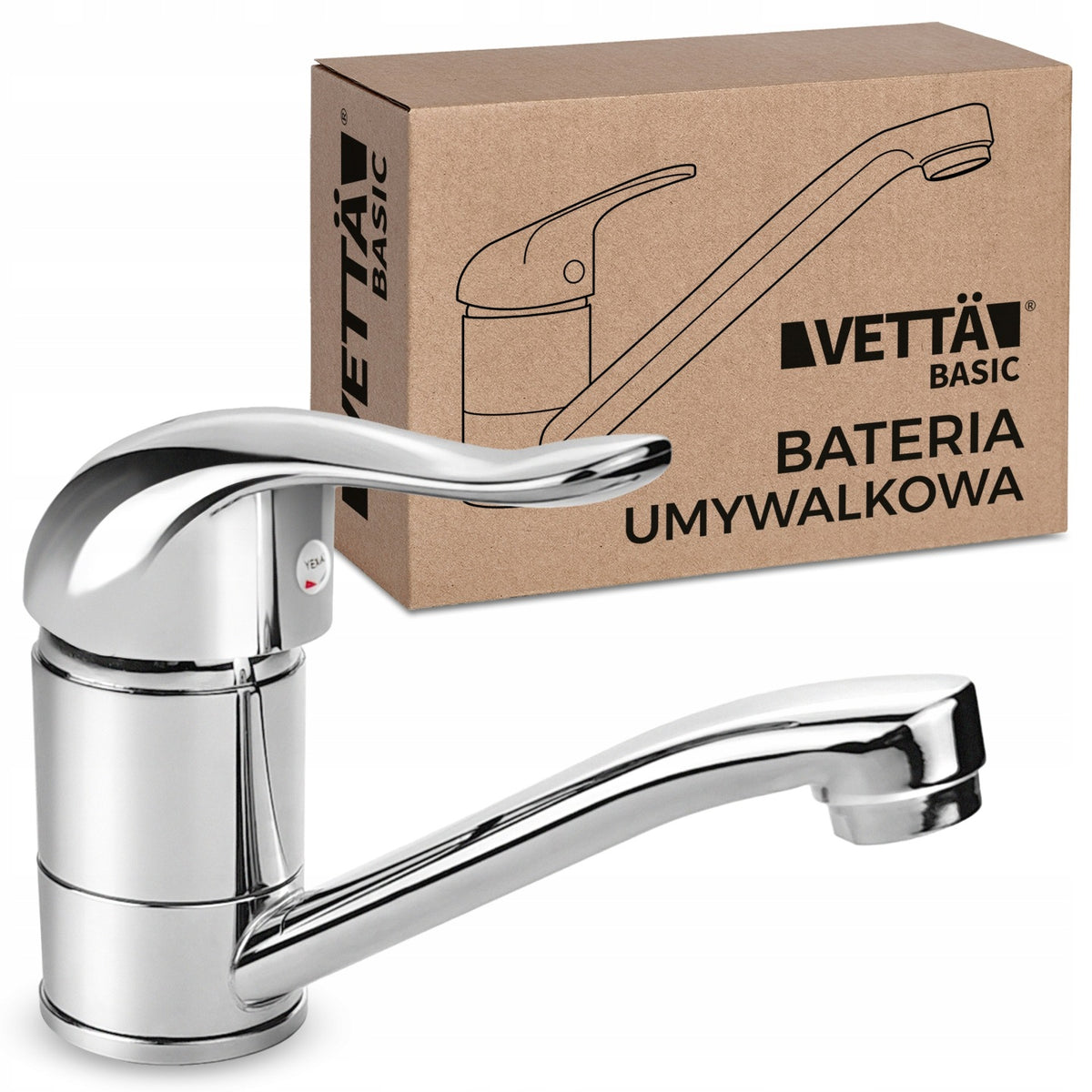 Bateria umywalkowa stojąca kran do umywalki zlewu chromowa niska vettä armatura łazienkowa jednouchwytowa stała wylewka