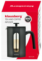 Tłokowy Zaparzacz do kawy herbaty 800ml dzbanek French Press klausberg praska francuska, stalowa, czarna, można myć w