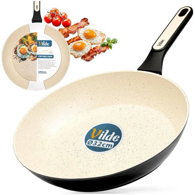 Patelnia granitowa do smażenia duszenia vilde creamtica gaz indukcja 32 cm kuchenka ceramiczna i elektryczna, mycie w zmywarce, chłodne uchwyty