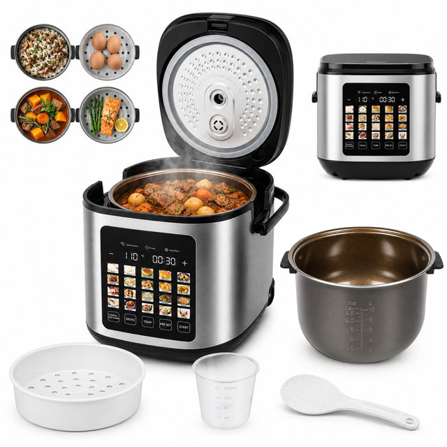 Multicooker parowar garnek elektryczny frytownica 5l powłoka ceramiczna 5 l 860 w srebrny/szary
