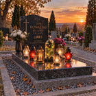 Znicz na cmentarz duży, świeci JAK znicz solarny, róża wieczna LED, czarna lampion nagrobny ozdoba grobu kwiat świetlny