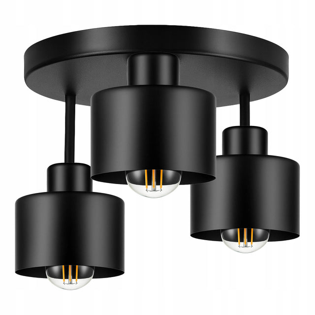 Lampa sufitowa wisząca LED żyrandol plafon loft nowoczesna E27 czarna oprawa metalowa do salonu kuchni jadalni, 3 punkty, do 60 w na źródło