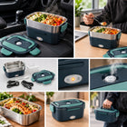 Elektryczny lunchbox pojemnik podgrzewacz obiadu do auta + torba termiczna na posiłki do pracy i szkoły 1,5 l metalowy