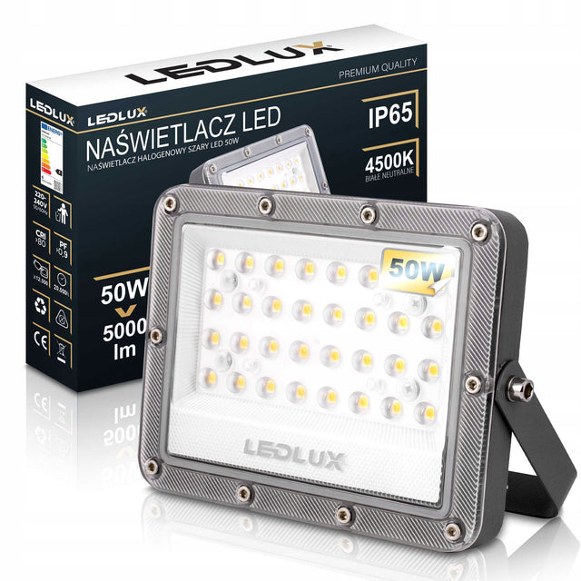 Halogen Naświetlacz Reflektor LED 50W 5000lm Slim zewnętrzny Wodoodporny lampa IP65, światło neutralne 4500 K do garażu, ogrodu i warsztatu