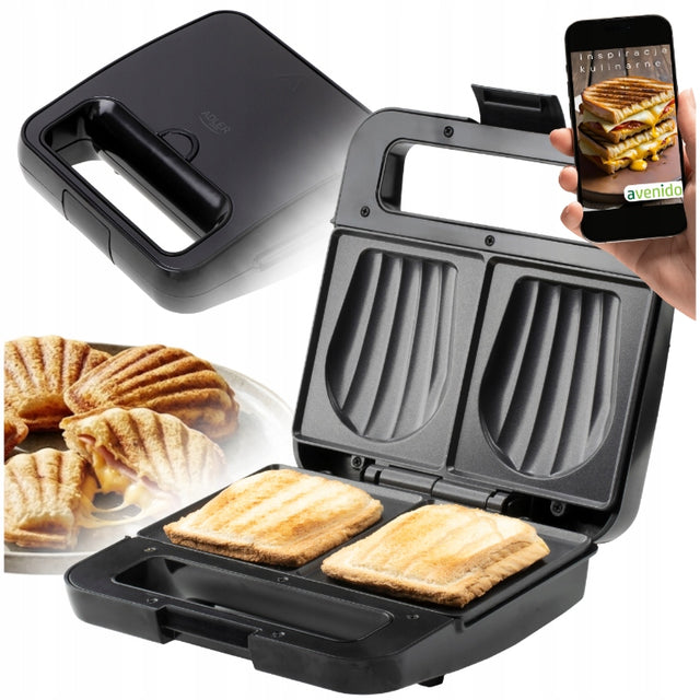 Opiekacz do kanapek toster sandwich 1200W płyty muszelki powłoka non-stick nominalna czarny