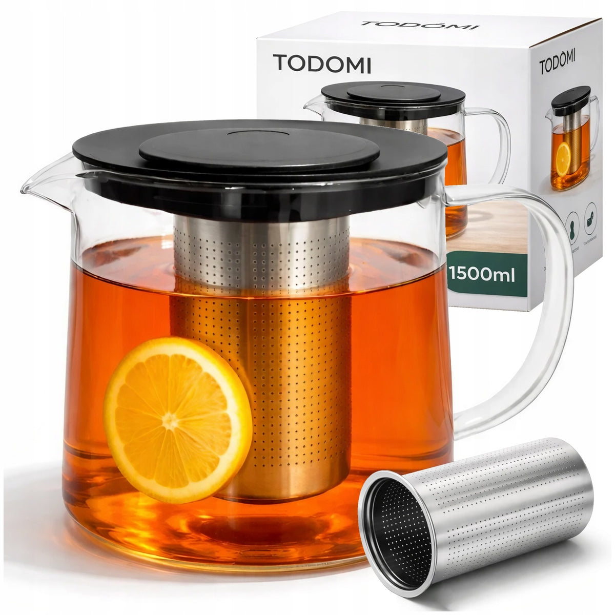 Dzbanek do herbaty szklany zaparzacz ze szkła 1500ml czajnik żaroodporny imbryk do kawy, przezroczysty, brązowy