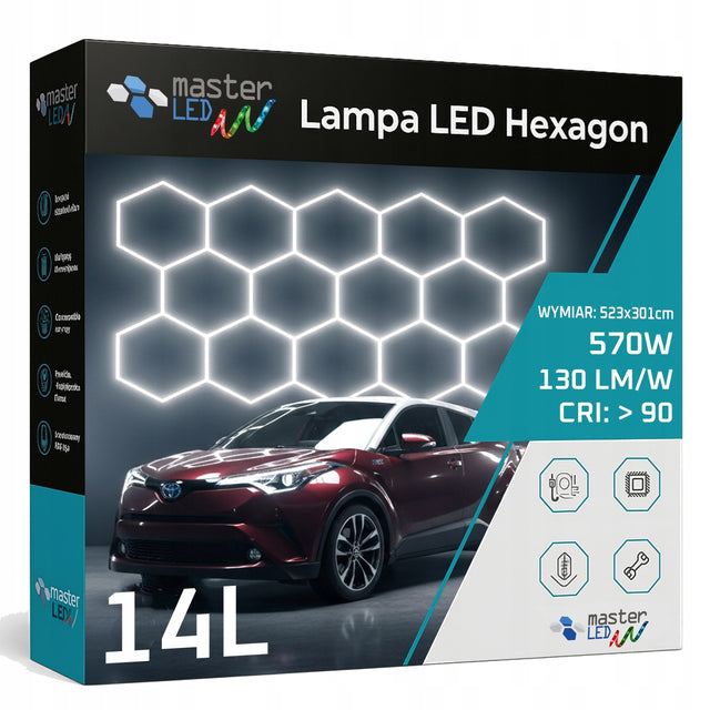 Hexagon Lampa LED 523x301 cm XXL Sufitowa Panel Oświetlenie Do Garażu plafon warsztatowy zimna biel czarny 128 w