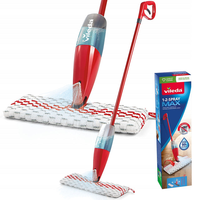 Mop Vileda 1-2 Spray MAX BOX ze spryskiwaczem do mycia podłóg, pojemnik na płyn 600 ml, czerwony