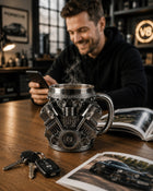 Kubek z motywem silnika V8 motor stal 300ml motoryzacyjny dla fana AUT naczynie na kawę i herbatę, upominek dla kierowcy