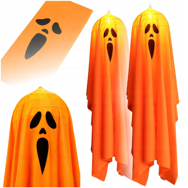Zestaw 2X wiszący duch halloween świecący duszek dekoracj 90cm pomarańczowy lampion, upiór, ozdoba na przyjęcie tematyczne, do domu strachów