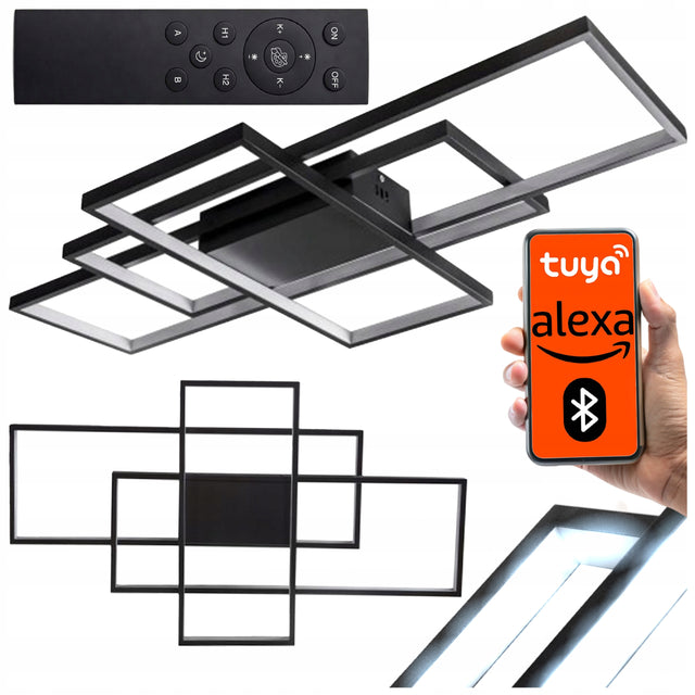 Lampa LED Duża Sufitowa Mocna Żyrandol Plafon Bluetooth Pilot 3 barwy 178W czarny aluminium