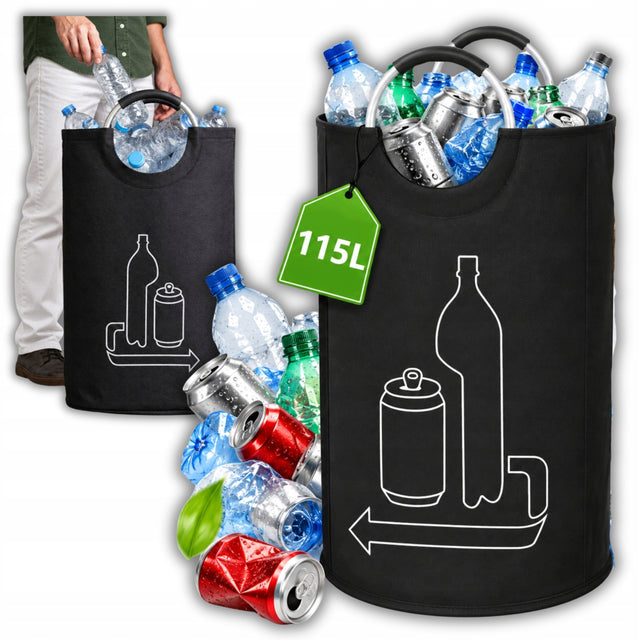 Torba na butelki i puszki kaucyjne zwrotne pojemnik z uchwytami duży 115l worek do segregacji odpadów recykling