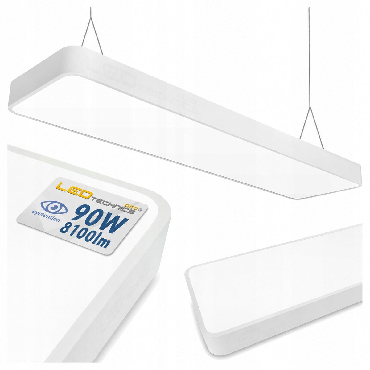 Lampa Wisząca Liniowa Biurowa 120cm 90W LED CCD Biała Zaokrąglona oprawa nad biurko, do gabinetu i stanowiska pracy, z