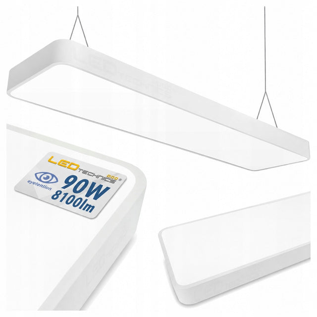 Lampa Wisząca Liniowa Biurowa 120cm 90W LED CCD Biała Zaokrąglona oprawa nad biurko, do gabinetu i stanowiska pracy, z wbudowanym źródłem światła