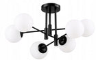 Lampa WiSZĄCA sufitowa plafon żyrandol kule LED czarna oprawa do salonu, kuchni i jadalni, 6 punktów E27, klosze 15 cm