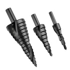 3x spiralne wiertła stożkowe stopniowe HSS do drewna i metalu 4-32MM do blachy, cegły i plastiku, chwyt walcowy, zestaw