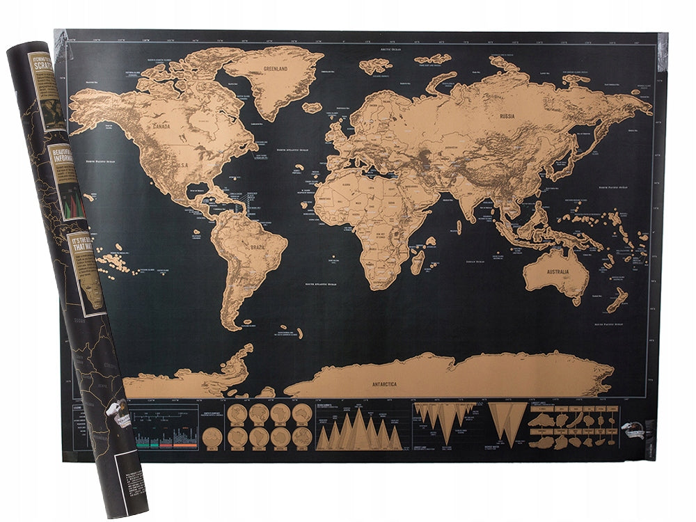 Mapa świata zdrapka plakat do drapania prezent dla podróżnika turysty 89cm do zaznaczania odwiedzonych państw