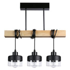 Lampa sufitowa wisząca żyrandol LED 3x E27 oprawa loft drewno szklana czarna do salonu jadalni kuchni, 3 punkty, do 50