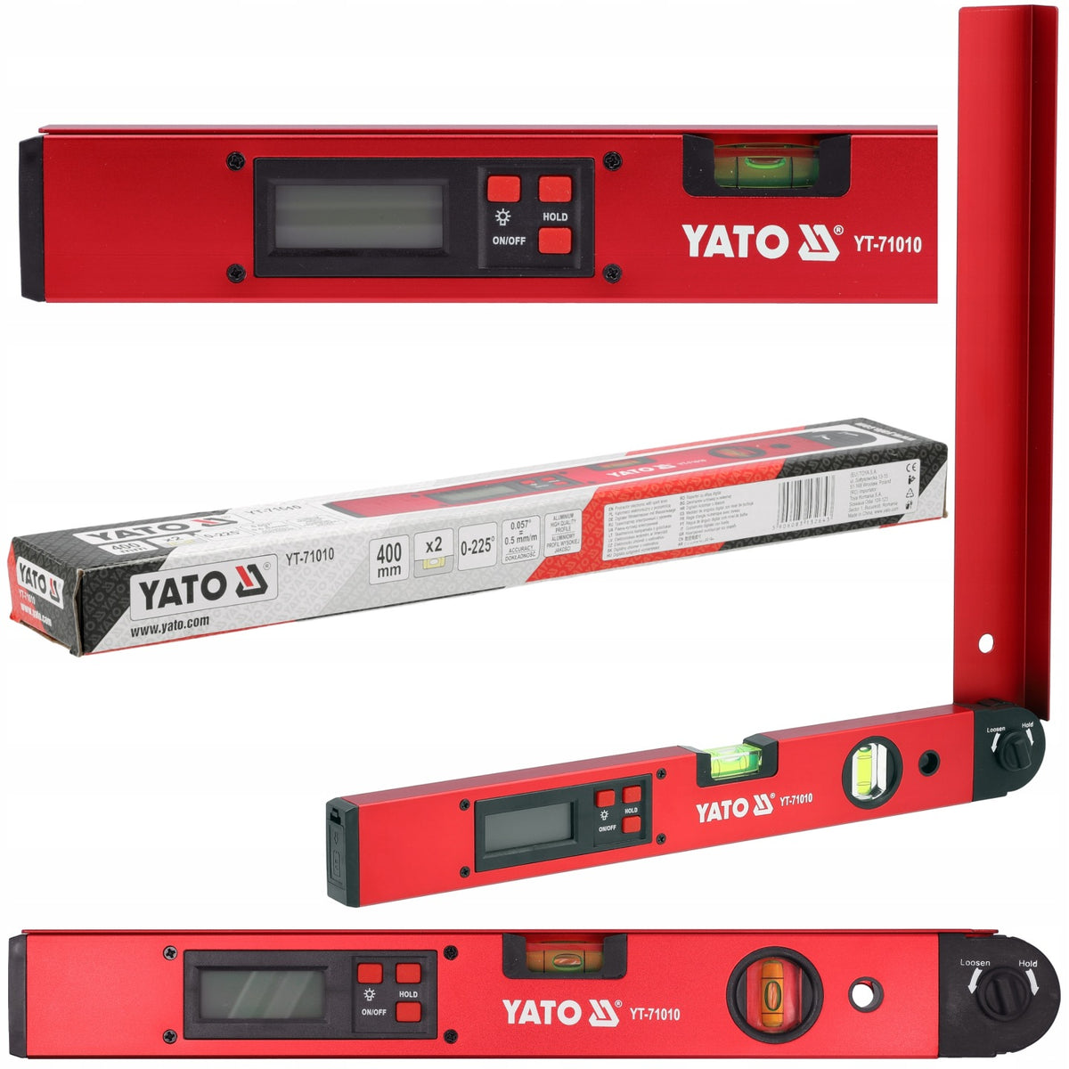 Kątomierz elektroniczny cyfrowy yato 400mm 225° aluminiowa dokładność 0,5mm przymiar kątowy do trasowania i stolarstwa