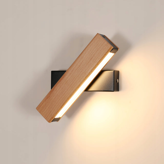 Kinkiet lampa ścienna LED drewno czarna lampka nocna obrotowy 3000K 4W metalowa oprawa do sypialni, oświetlenie przy łóżku