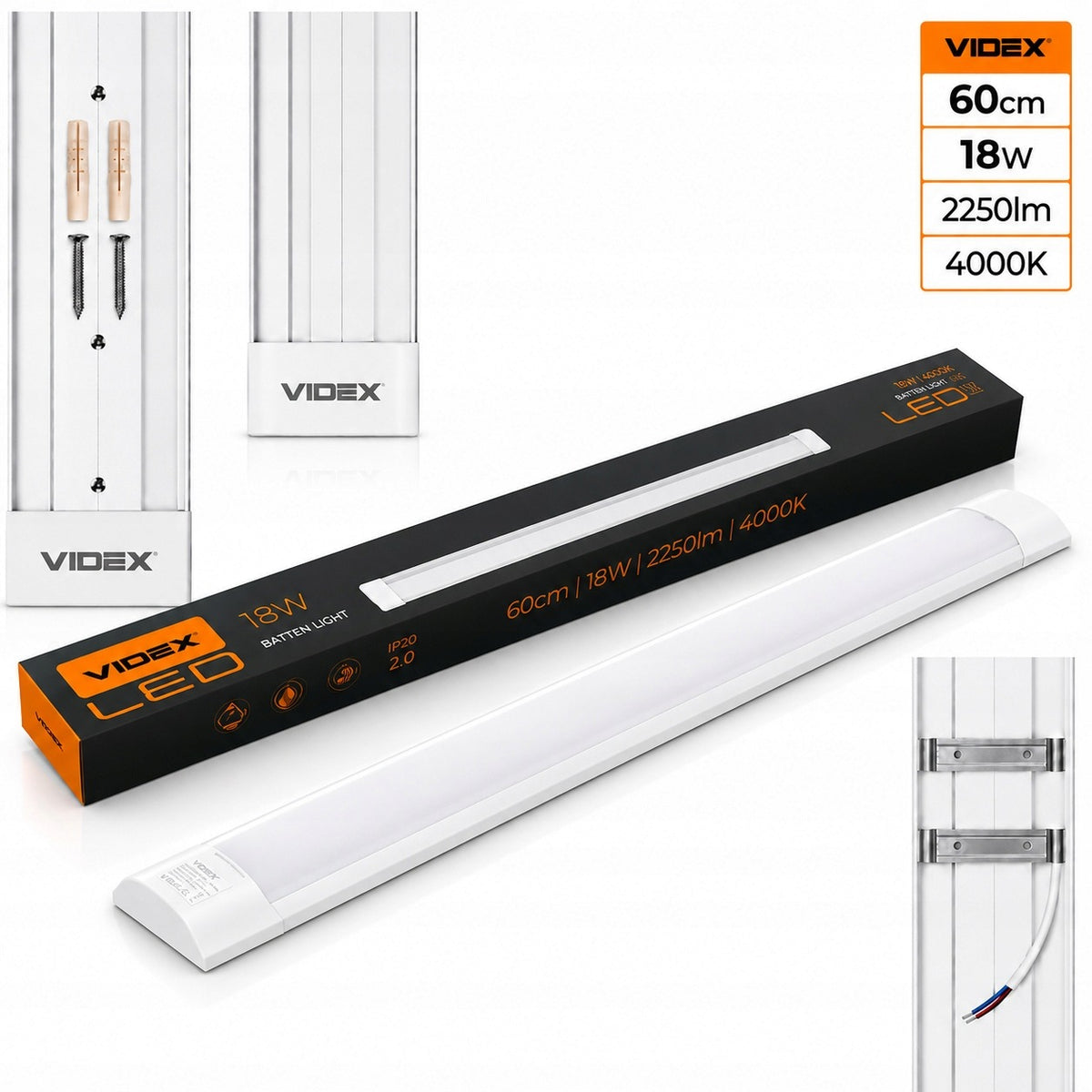 Lampa Sufitowa LED Do Garażu Warsztatu Oprawa Natynkowa 18W 60cm 4000K 120° plafon liniowy biały, zintegrowane źródło