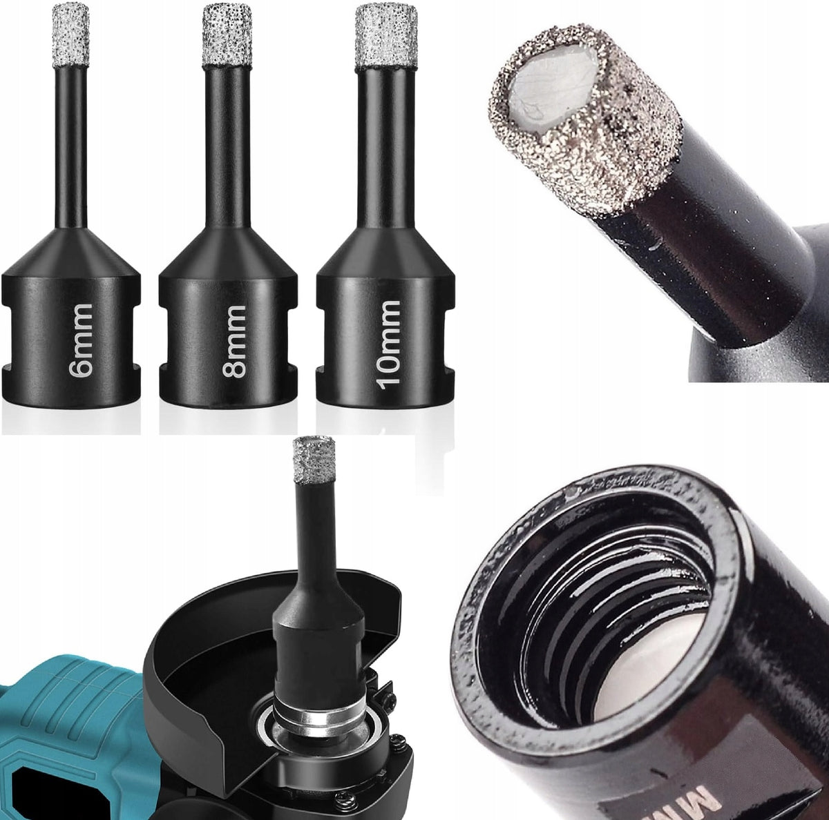 ZESTAW OTWORNIC 6mm 8mm 10mm DIAMENTOWA KORONKA WIERTŁO DO PŁYTEK GRESU M14 glazury, ceramiki, szkła, kamienia i betonu
