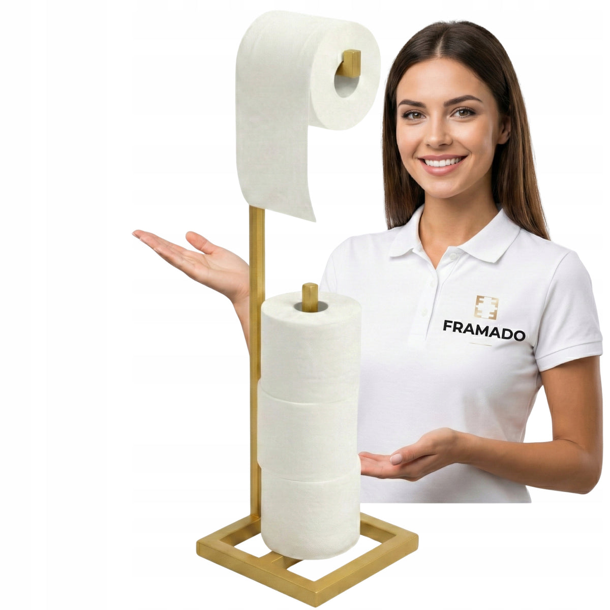 Stojak na Papier Toaletowy Metalowy Loft Złoty Nowoczesny Uchwyt Produkt PL wolnostojący do łazienki, podajnik na rolkę