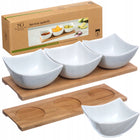 SOSJERKA DO SOSÓW DIPÓWKA MISECZKA SOSY MISECZKI X3 ZESTAW TACA BAMBUSOWA porcelanowe naczynia do serwowania przekąsek