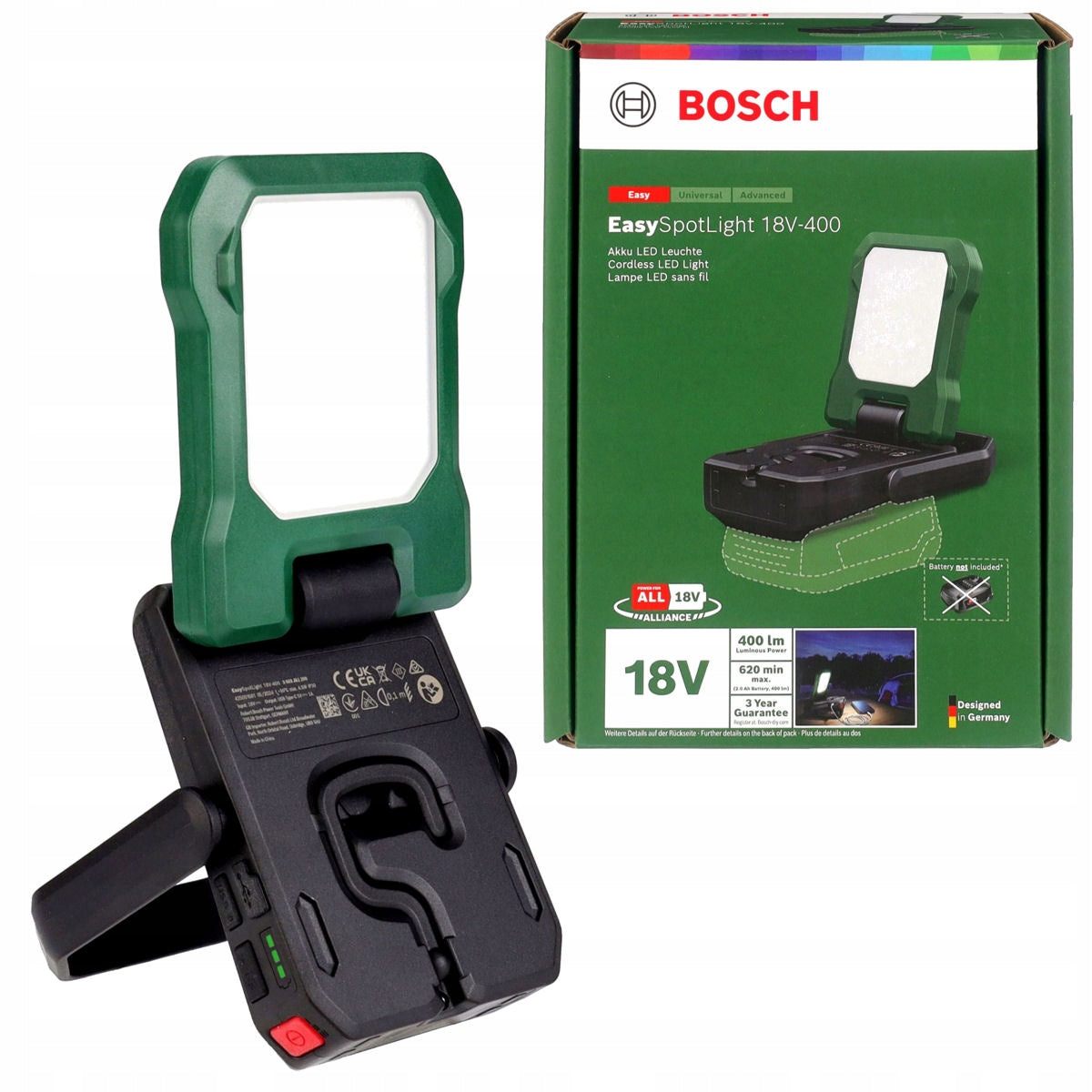 LATARKA AKUMULATOROWA POWERBANK 18V 400 LUMENÓW EASYSPOTLIGHT 18V-400 BOSCH lampa robocza LED do warsztatu, garażu i
