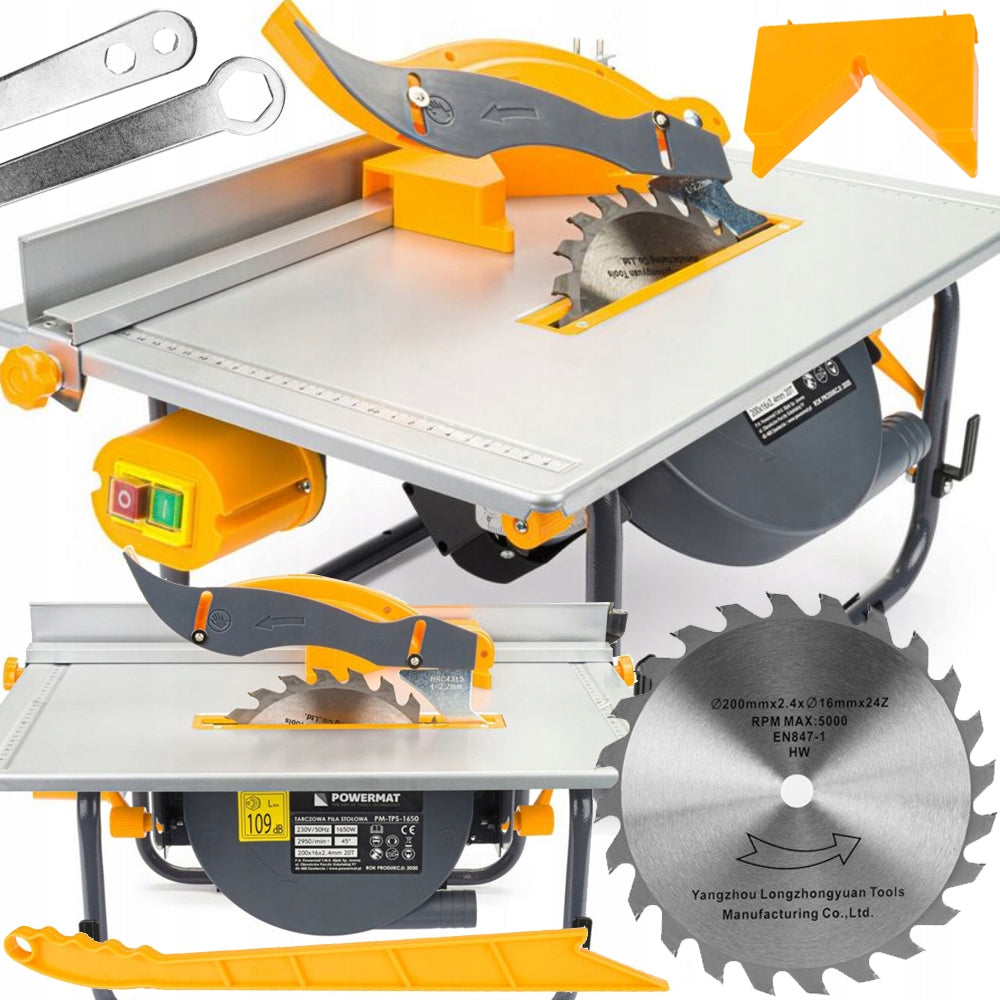 Piła stołowa pilarka tarczowa krajzega do cięcia drewna cyrkularka tarcza przecinarka warsztatowa 200 mm 1650 w 230 V