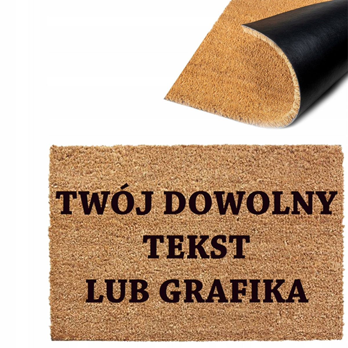 Wycieraczka pod drzwi dowolny napis gruba 40x60CM mata wejściowa kokosowa i gumowa do wnętrz, brązowa, grubość 20 mm