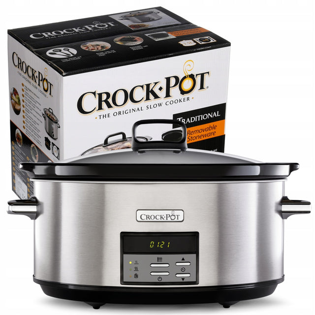 Duży Wolnowar Ceramiczny CrockPot 7.5l cyfrowy, Wyjmowana misa + przepisy garnek do wolnego gotowania, minutnik, podtrzymywanie ciepła