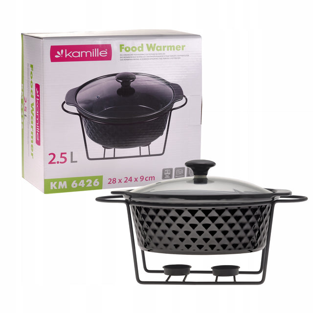 Naczynie z podgrzewaczem żaroodporne ceramiczne pokrywka kamille 2,5 L do serwowania potraw, do kuchenki mikrofalowej, można myć w zmywarce