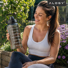 Butelka Motywacyjna Bidon na Wodę ze Słomką z Uchwytem Miarką 2000 ml 2l pojemnik do napojów plastikowy czarny