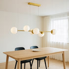 Lampa sufitowa wisząca żyrandol 6xE27 szklana kula LOFT 90cm złoty biały oprawa metalowa do salonu i jadalni