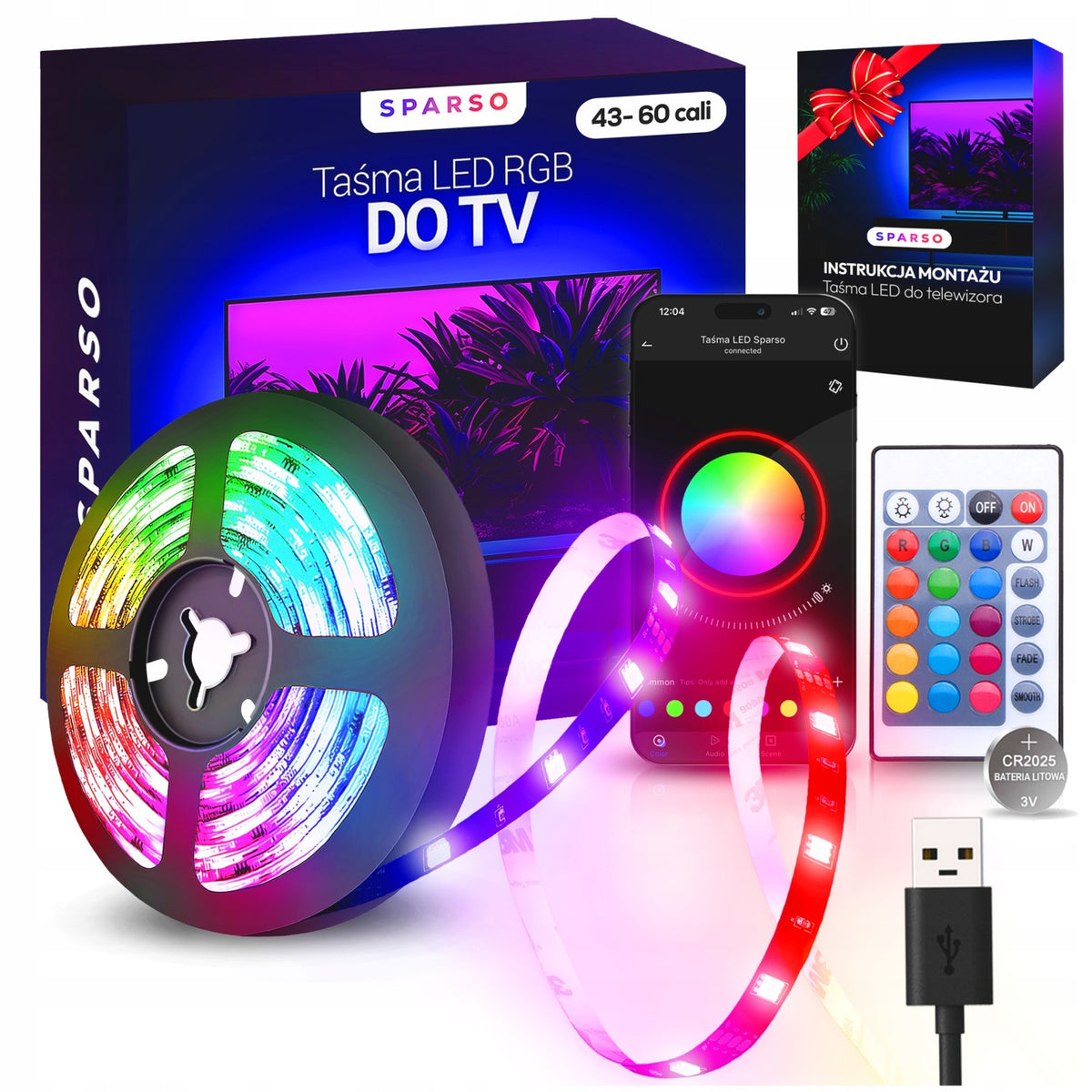 Taśma LED RGB 4m USB ledy do TV Podświetlenie Telewizora na pilota telefon oświetlenie ambientowe, wielobarwne 5V IP20