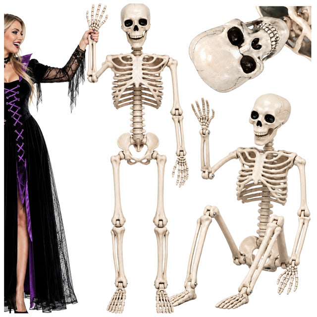 Szkielet człowieka kościotrup 160cm duży halloween ozdoby dekoracje XXL figura stojąca z plastiku, rekwizyt na bal przebierańców