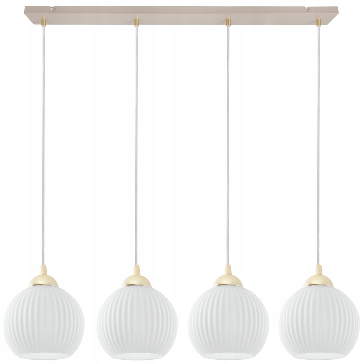 Lampa wisząca sufitowa żyrandol kaszmirowy BEŻ glamour kule nad stół wyspę 4-punktowa, gwint E27, metalowa, 100 cm, do