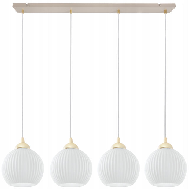 Lampa wisząca sufitowa żyrandol kaszmirowy BEŻ glamour kule nad stół wyspę 4-punktowa, gwint E27, metalowa, 100 cm, do jadalni i salonu