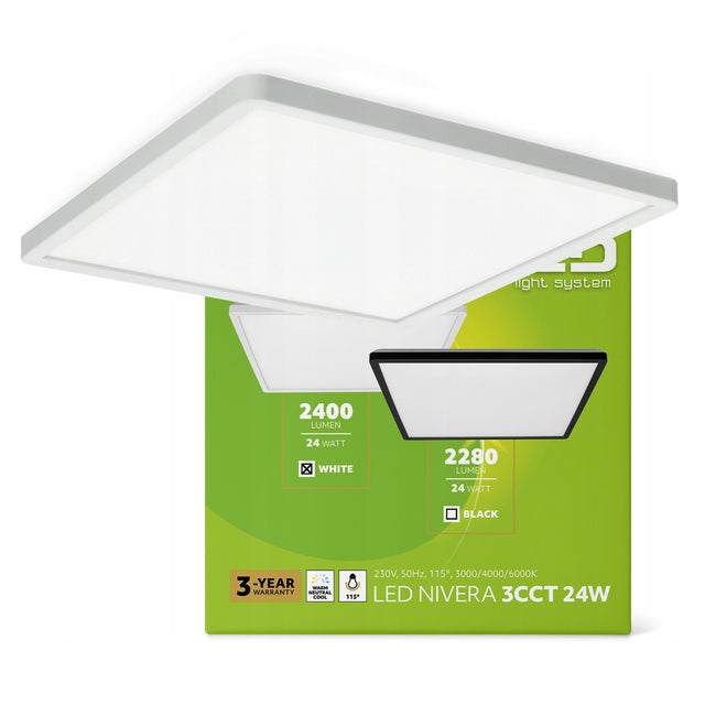 Plafon LED hermetyczny kwadrat biały zmienna barwa światła 24W IP54 lampa sufitowa do łazienki, kuchni i korytarza, 3CCT