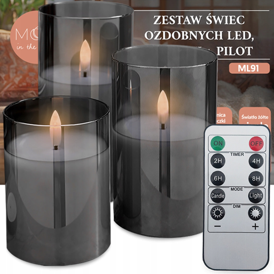 ŚWIECZKI 3 DUŻE OZDOBNE ŚWIECE DEKORACJA ŚWIĄTECZNA LED STEROWANE PILOTEM świeca