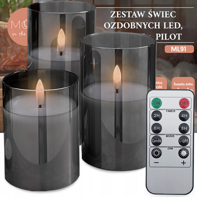 Świeczki 3 duże ozdobne świece dekoracja świąteczna LED sterowane pilotem świeca