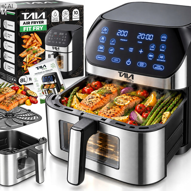 Mocna frytkownica beztłuszczowa taia FIT FRY 8l Air Fryer oszczędna z oknem czarny