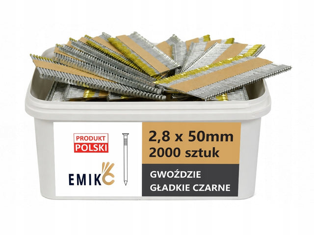 Gwoździe do gwoździarki łączone papierem 2,8x50mm 34° 2000szt Gładkie Cza łączniki do konstrukcji drewnianych, czarne