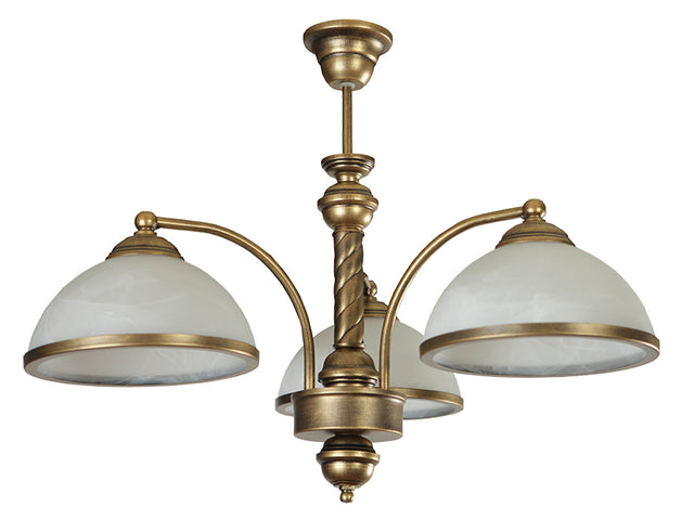 Lampa wisząca sufitowa żyrandol pokój kuchnia salon korytarz lampa olimp 3 oprawa metalowa E27, ciemne drewno, stare złoto, wysokość 45 cm